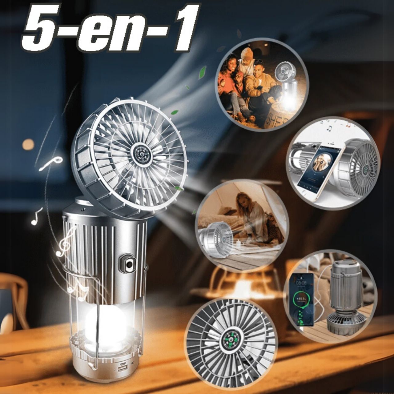 Fan, multifunkcionális 5 az 1-ben napenergiás LED lámpa ventilátorral - Image 1
