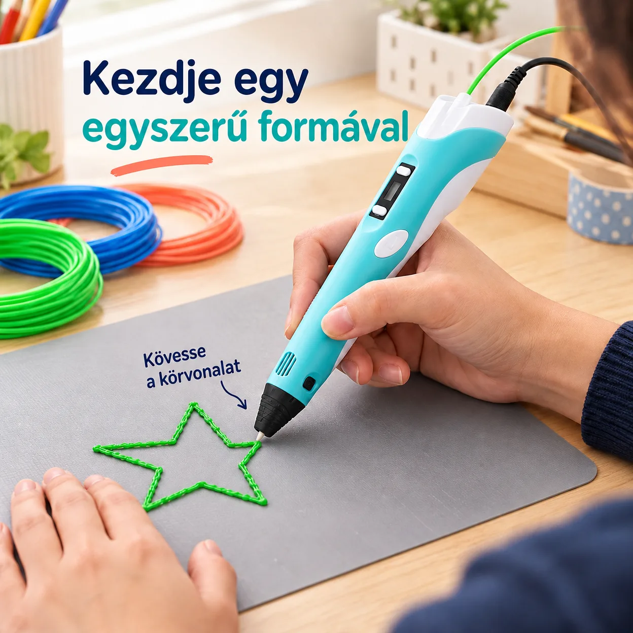 3Dpen, innovatív toll, amely tetszőleges formát rajzol 3 dimenzióban, 3 különböző színű szállal - Image 3