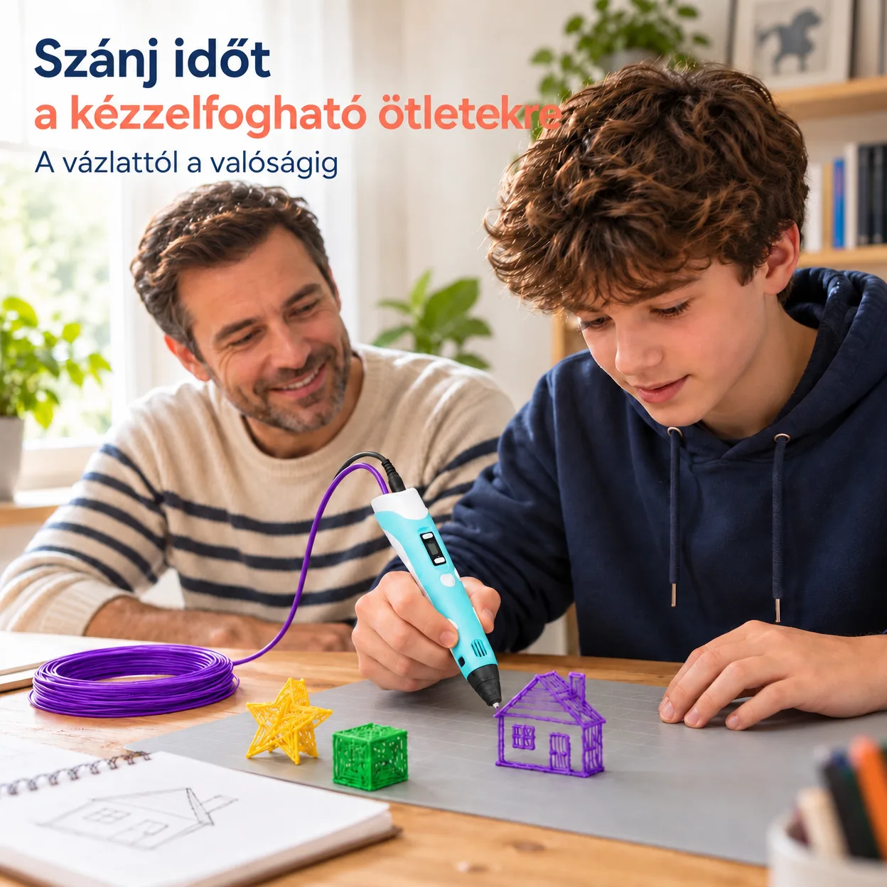 3Dpen, innovatív toll, amely tetszőleges formát rajzol 3 dimenzióban, 3 különböző színű szállal - Image 6