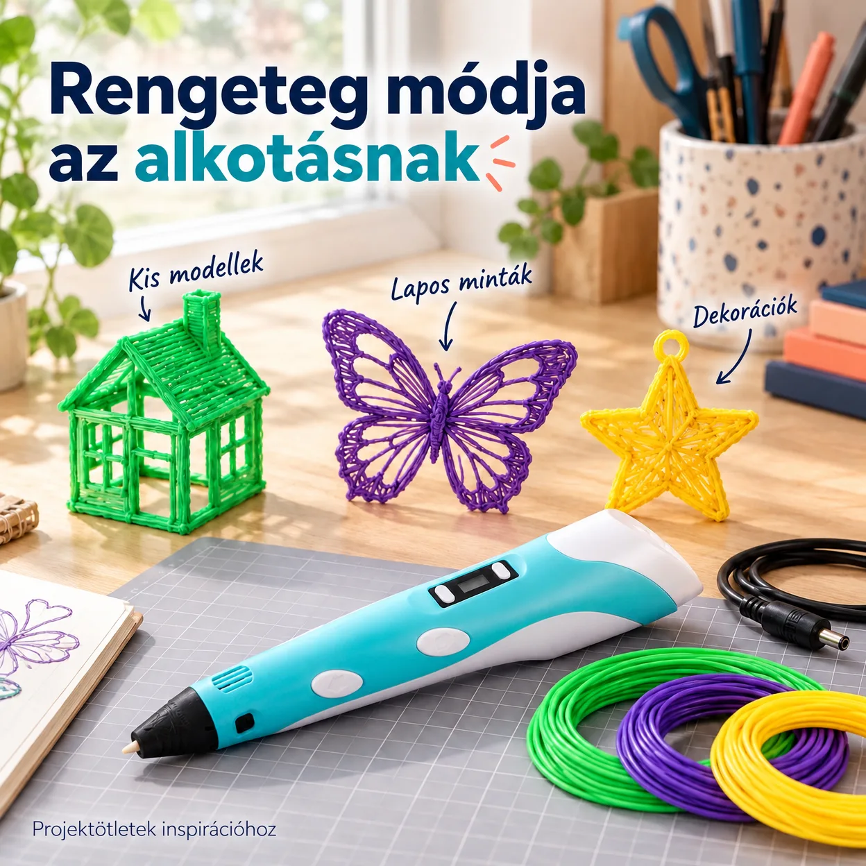 3Dpen, innovatív toll, amely tetszőleges formát rajzol 3 dimenzióban, 3 különböző színű szállal - Image 7