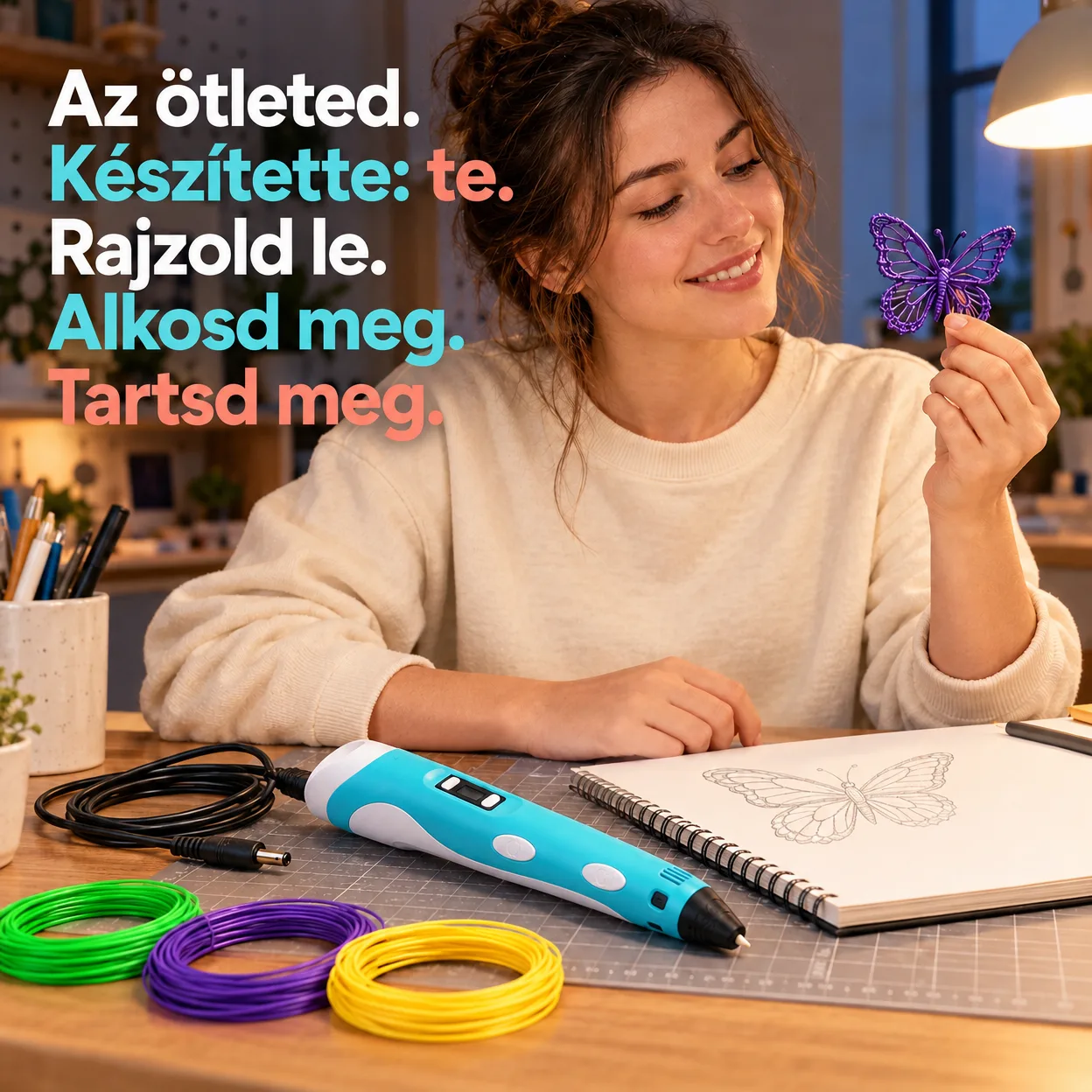 3Dpen, innovatív toll, amely tetszőleges formát rajzol 3 dimenzióban, 3 különböző színű szállal - Image 8