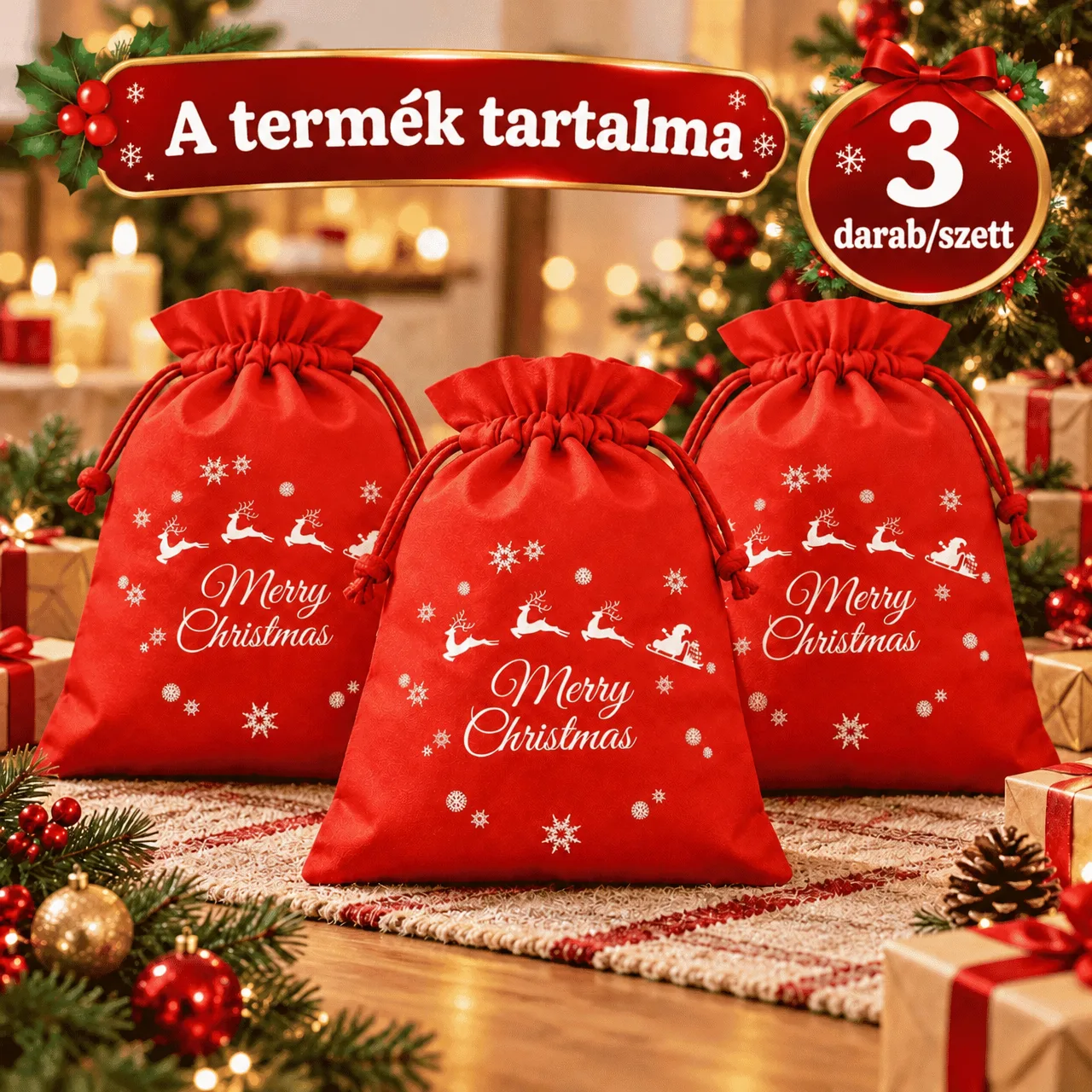 Karácsonyi textiltasakok, 3 db - Image 2