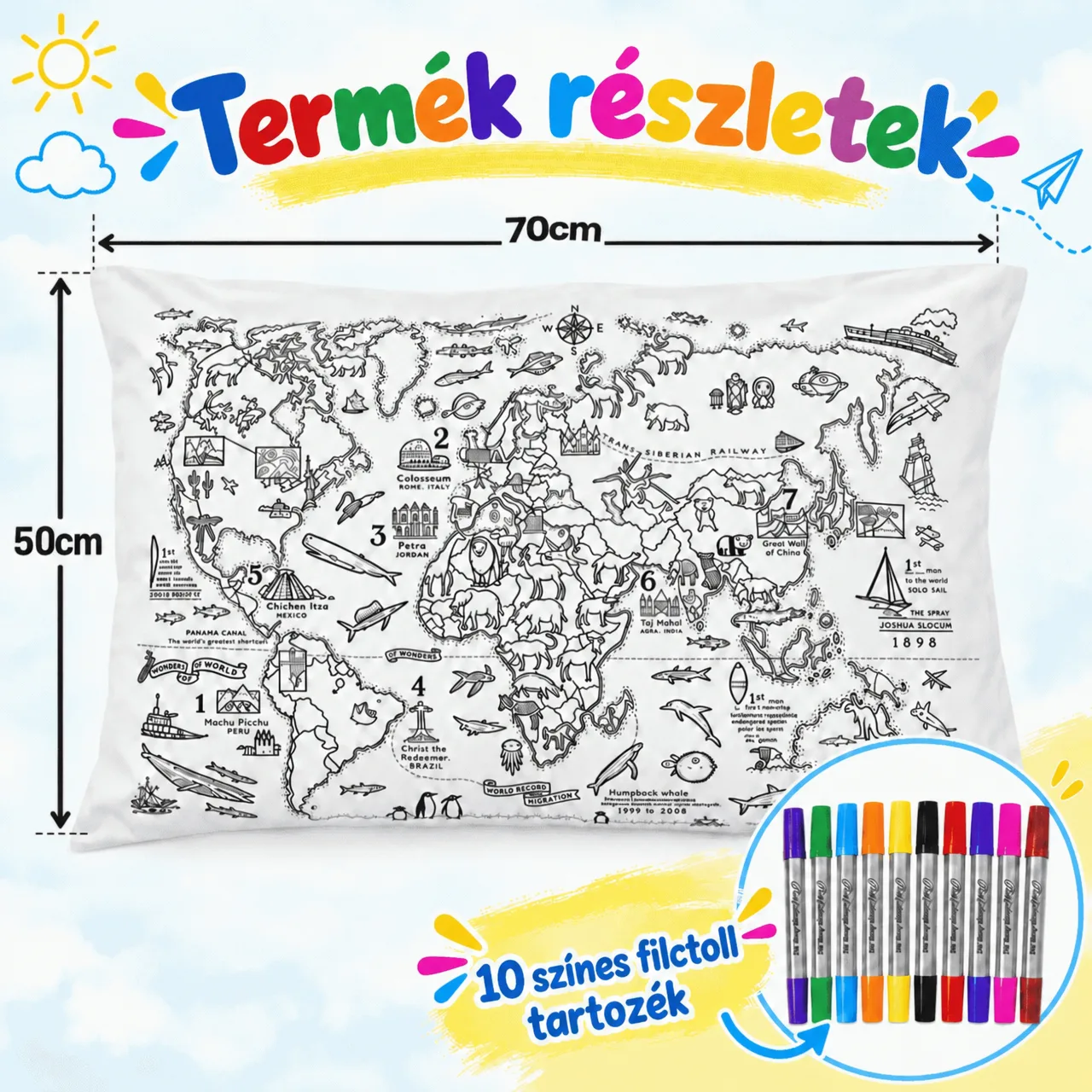 Színezd ki a párnádat – Világtérkép, ColoringPillow - Image 3