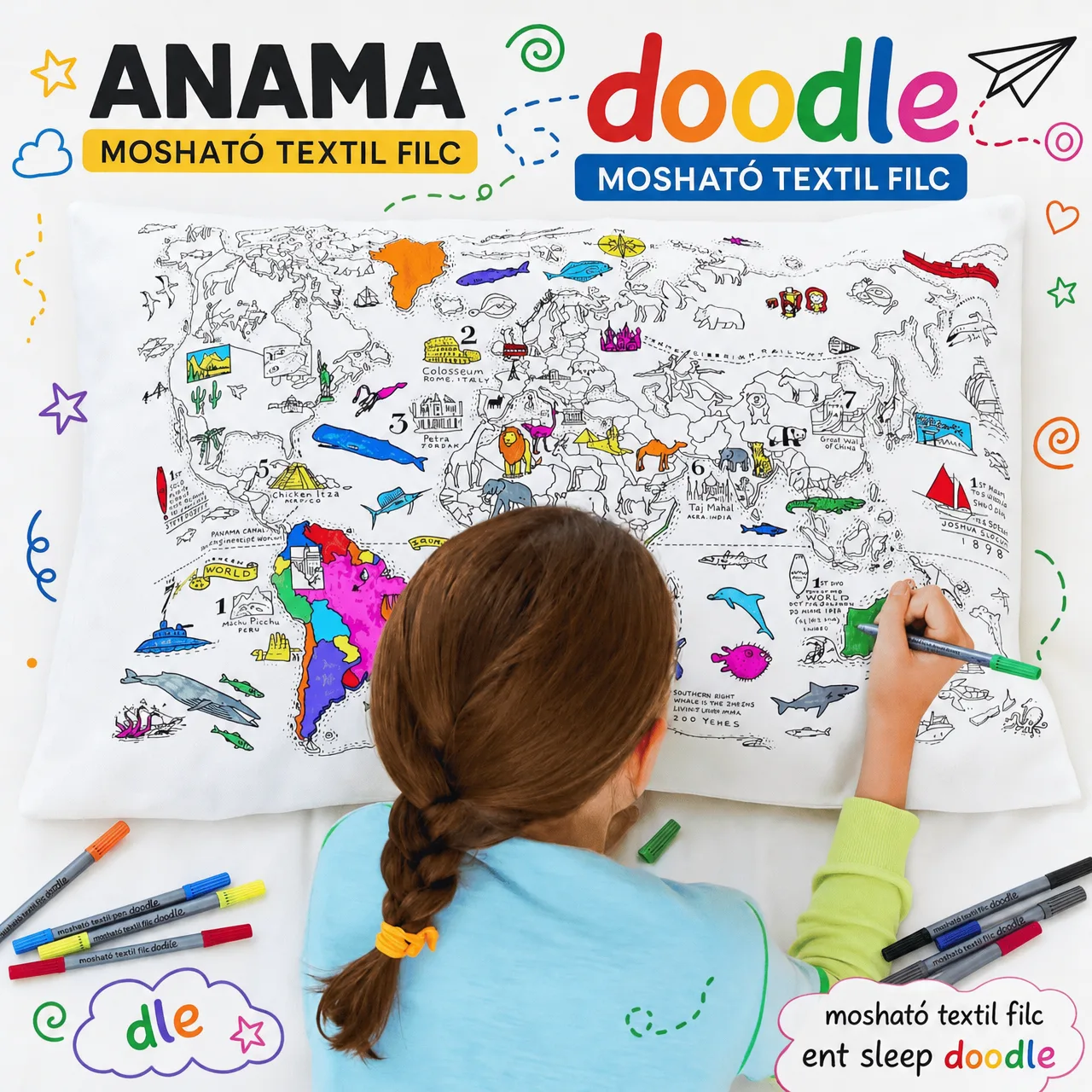 Színezd ki a párnádat – Világtérkép, ColoringPillow - Image 6