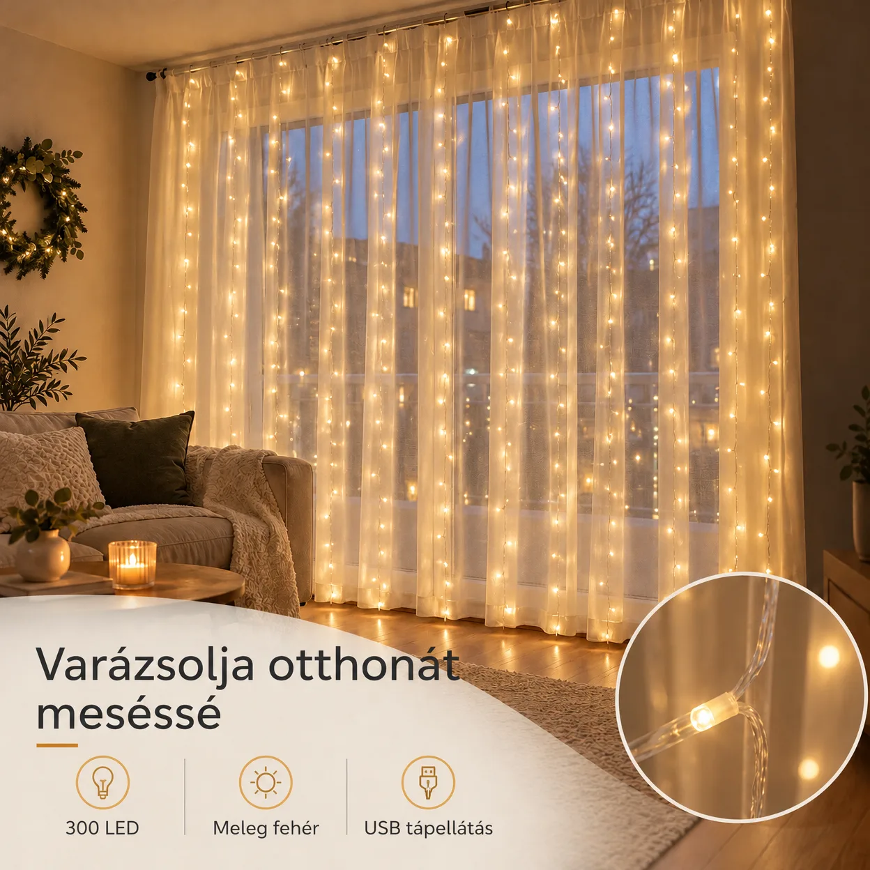 CurtainLED, LEDlámpás fényfüggöny (300 darab izzó, 3x3m) - Image 1