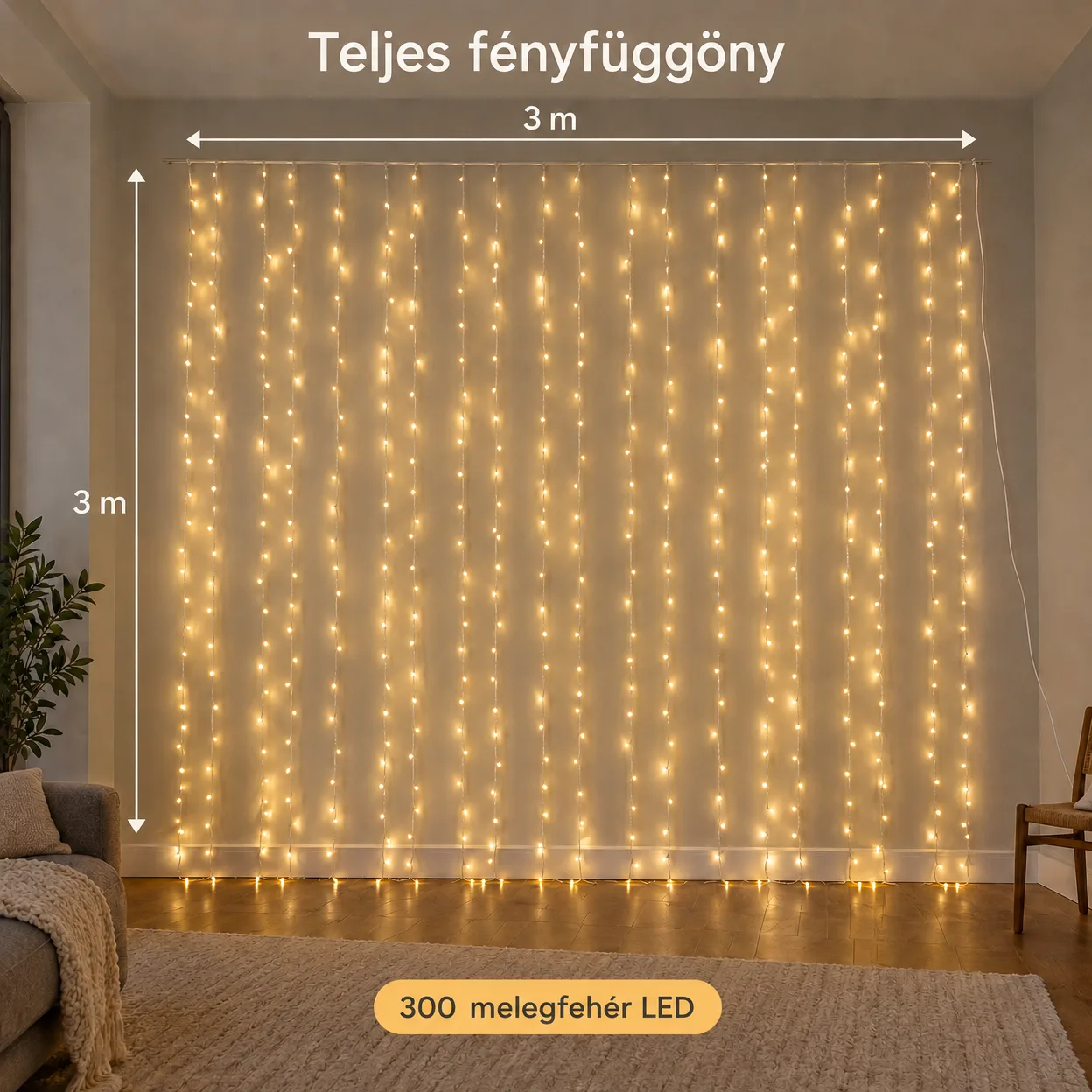 CurtainLED, LEDlámpás fényfüggöny (300 darab izzó, 3x3m) - Image 3