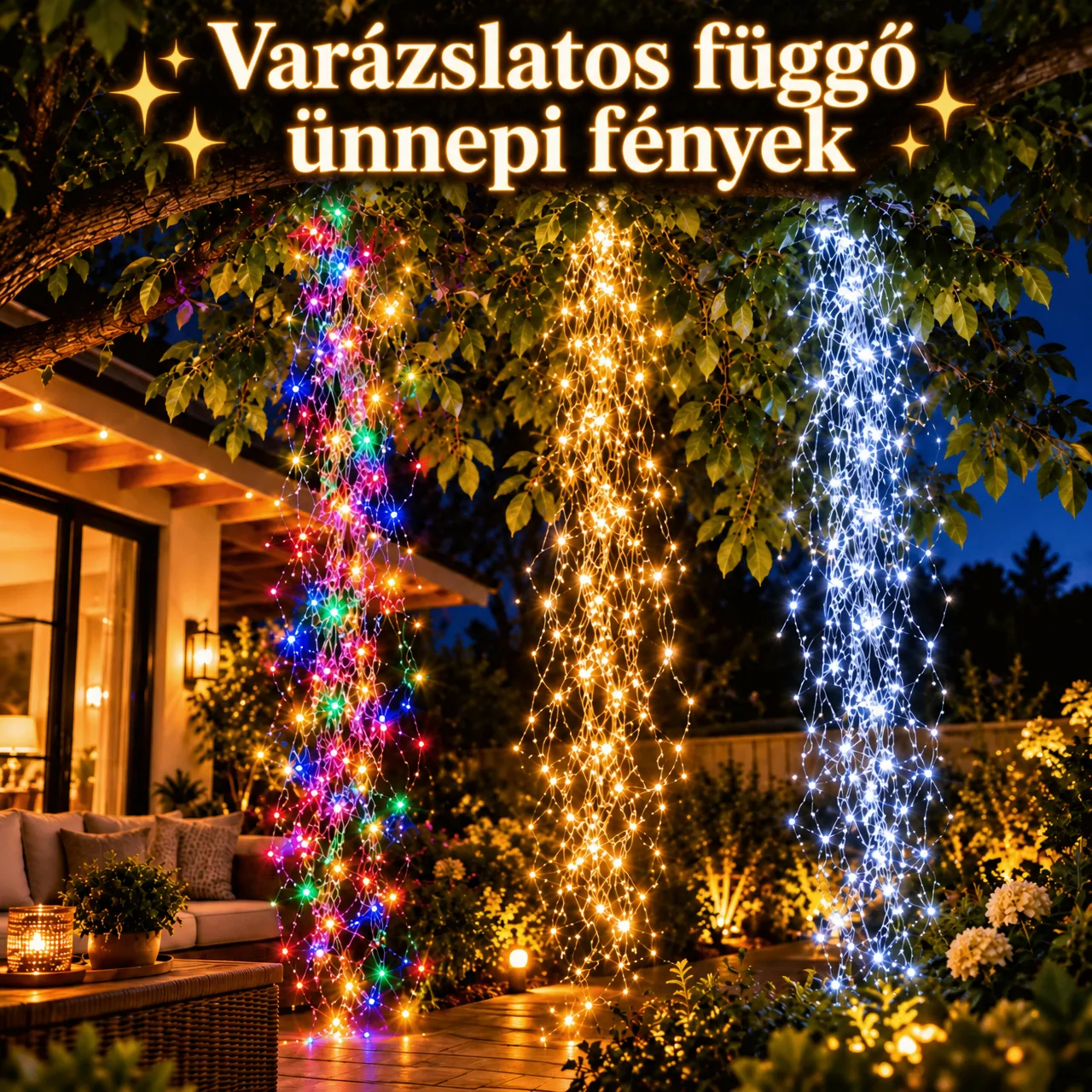Függő ünnepi fényfüzér a varázslatos hangulatért
