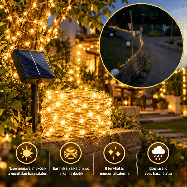 Napelemes LED fényfüzér (12 m), YardLights - video
