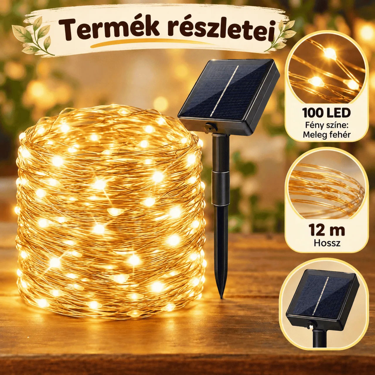 Napelemes LED fényfüzér (12 m), YardLights - Image 3