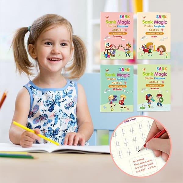 KidBook, 4 részes irkafüzet készlet írásra és rajzolásra Magic tollal, amely száradáskor automatikusan eltűnik